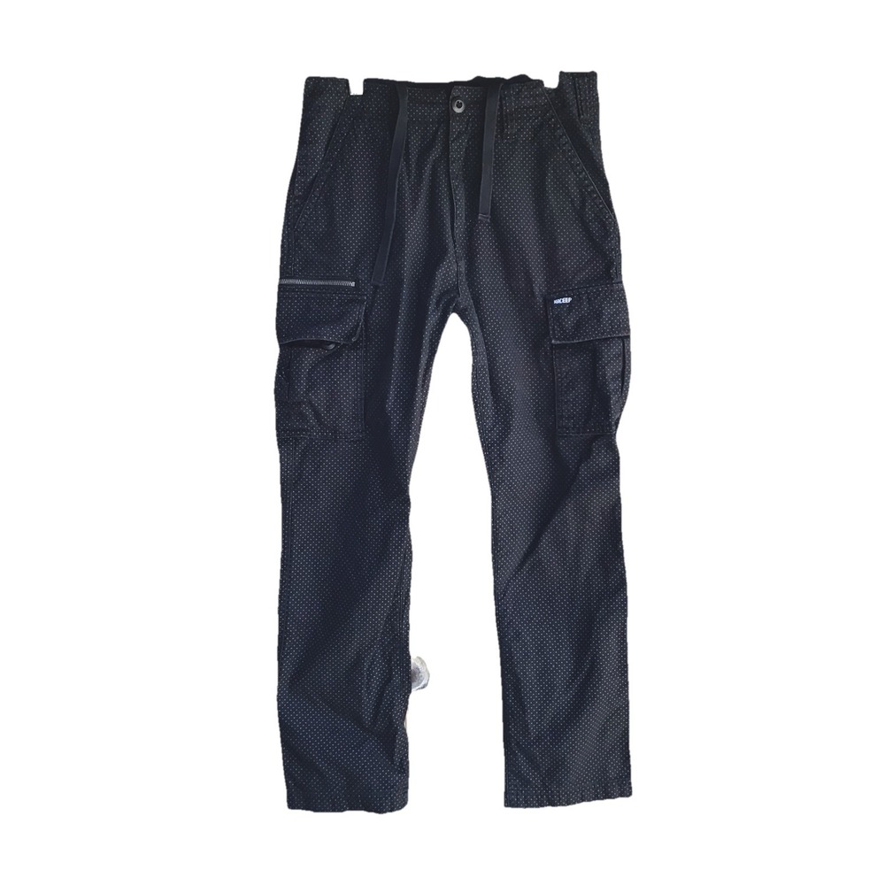10.Deep Black Polka Dot Cargo Pants Men's 30 31x29 Utility Streetwear Jogger